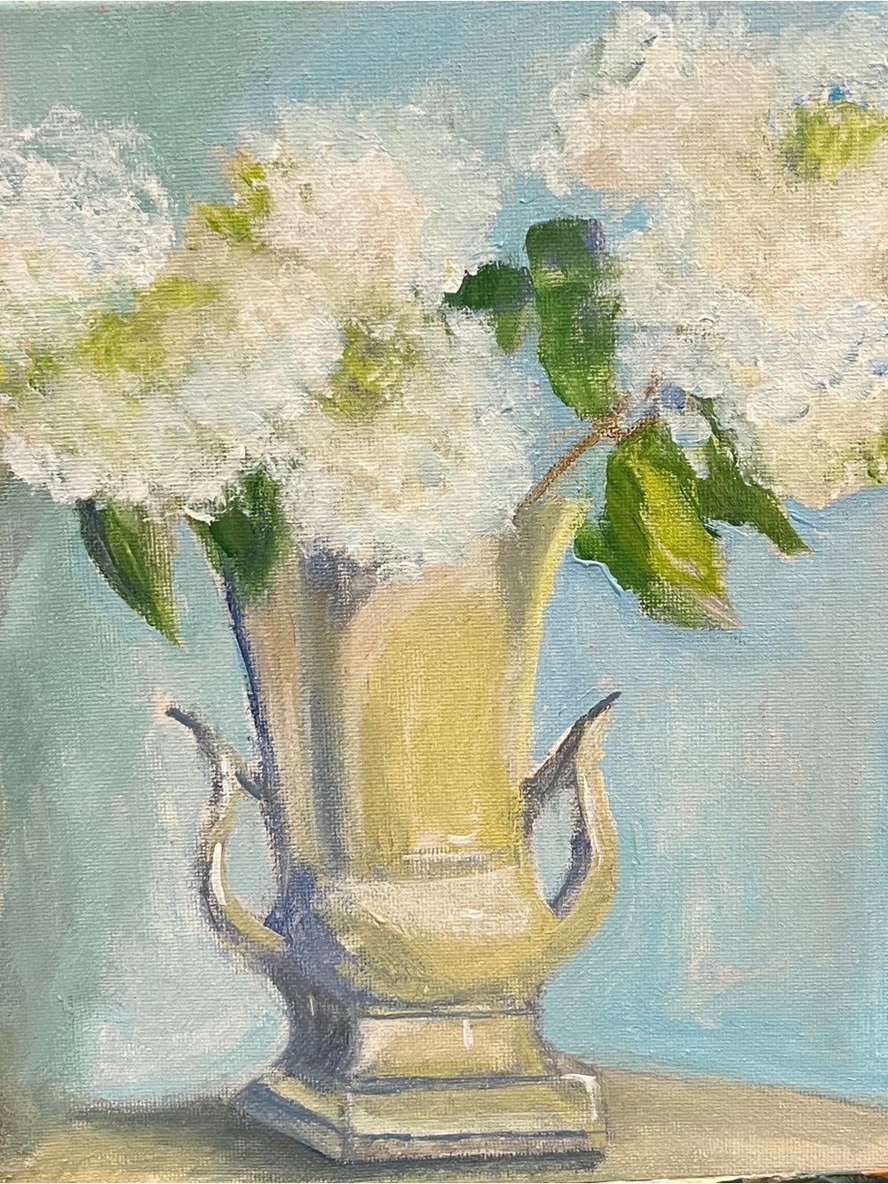 White Hydrangea Painting in Cream Vase - Home Accents hand painted